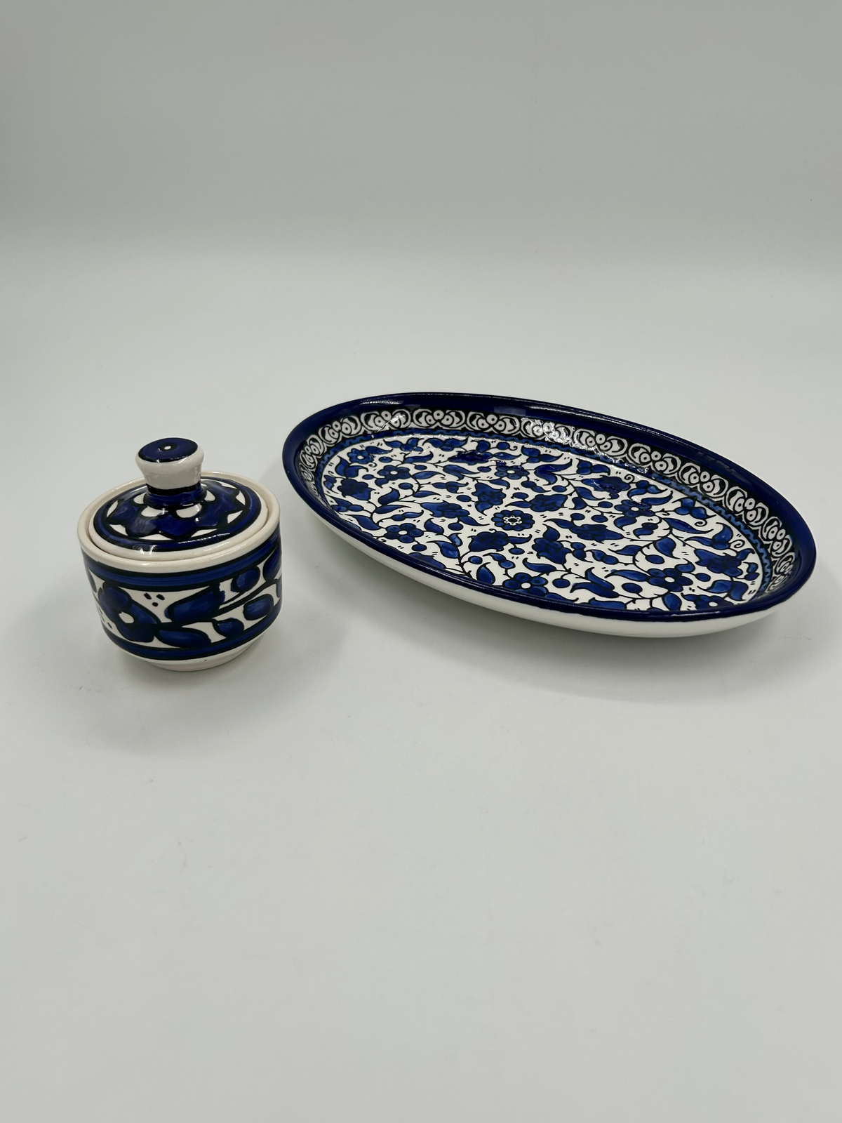 Große Servierschale und Glas mit Deckel – Königsblau