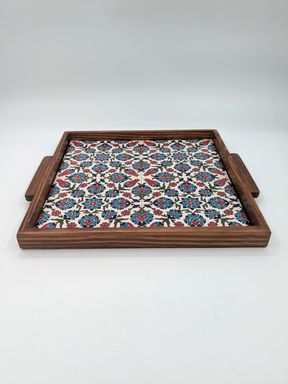 Handmade serving tray from Palestine - red/blue floral