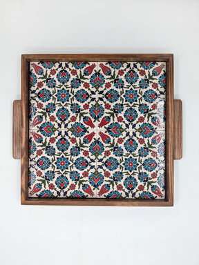 Handmade serving tray from Palestine - red/blue floral