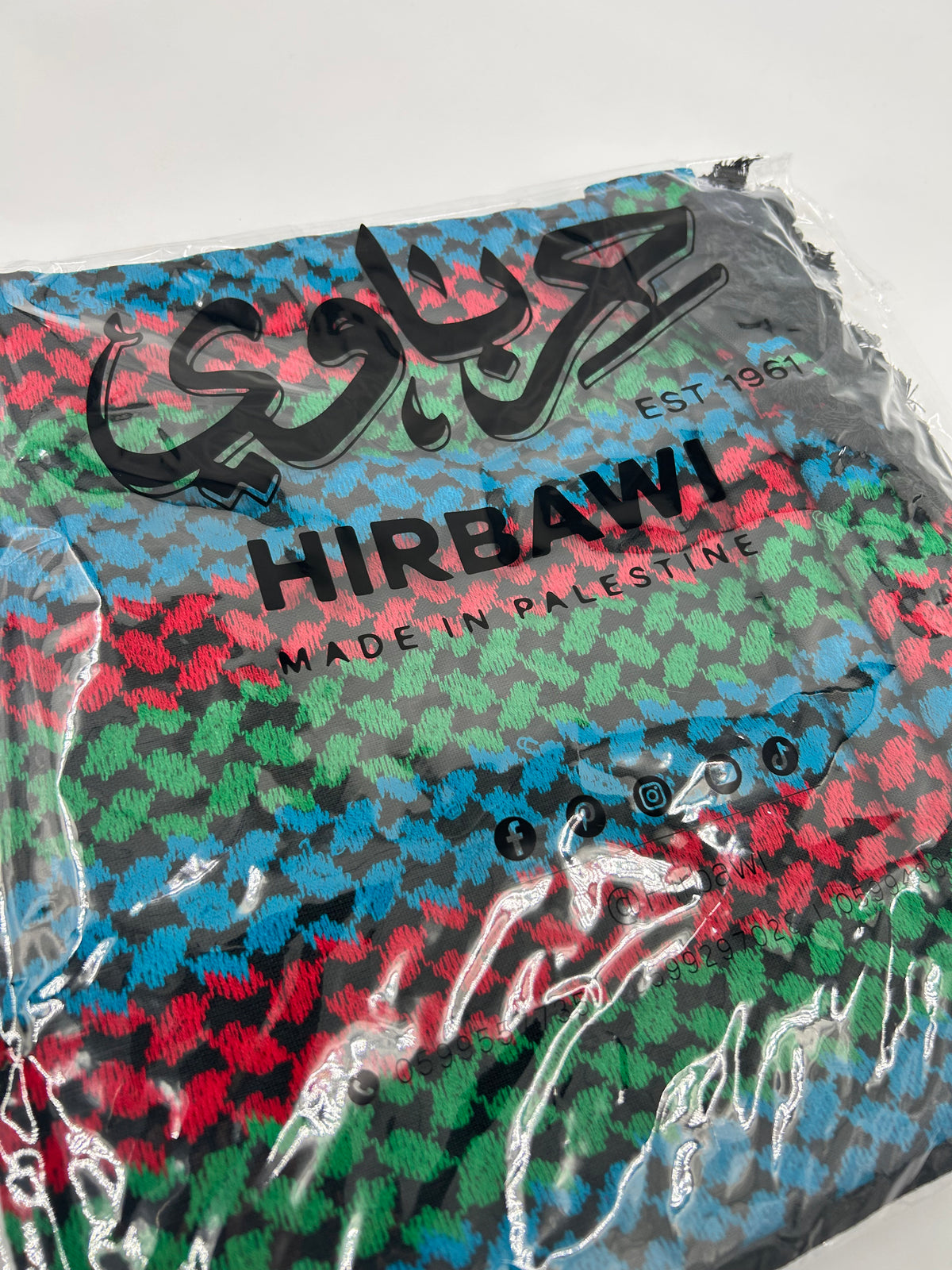 Authentique kuffiyeh Hirbawi-vert, rouge, bleu