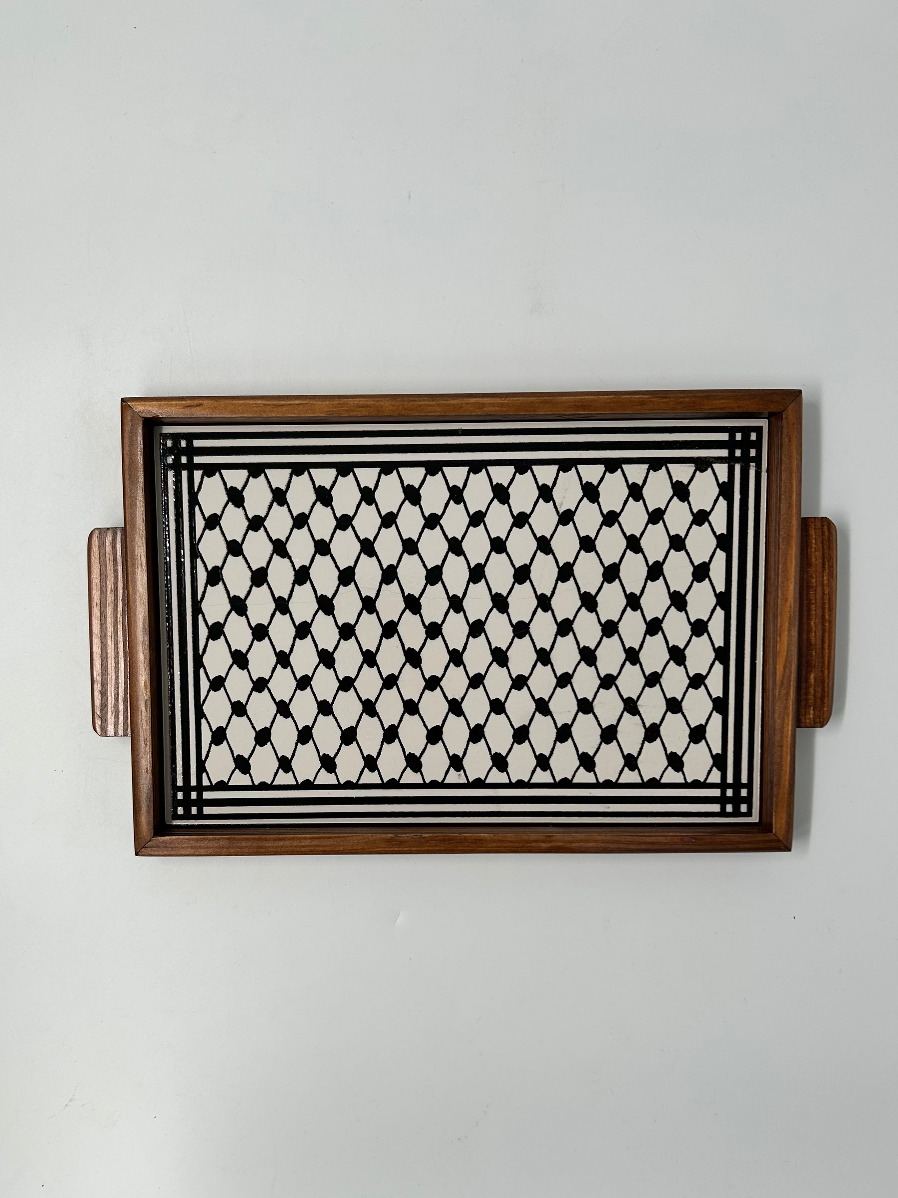 Handmade serving tray from Palestine - kuffiyeh pattern