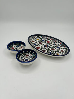 Gift bundle in Rammallah multi-colored design - Handmade dish and salt/pepper set with handle