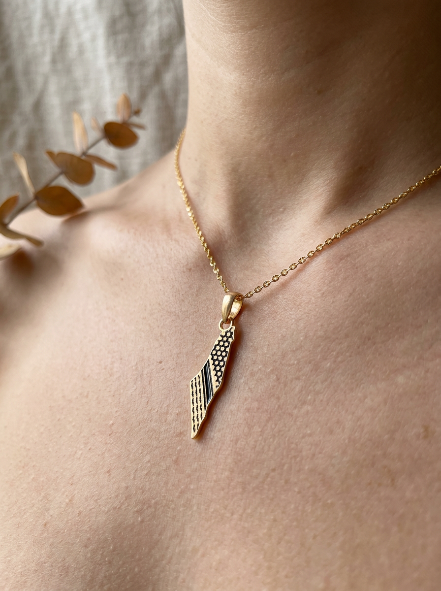 Palestine map pendant with chain