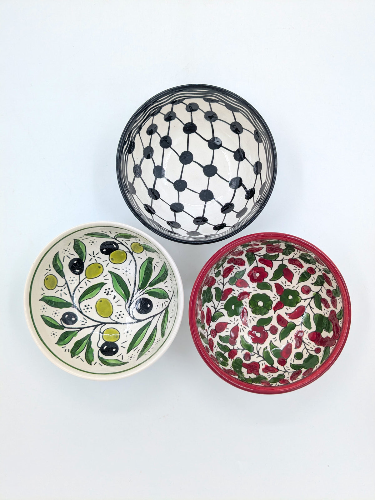 3 ciotole in ceramica palestinese fatte a mano - 12 cm