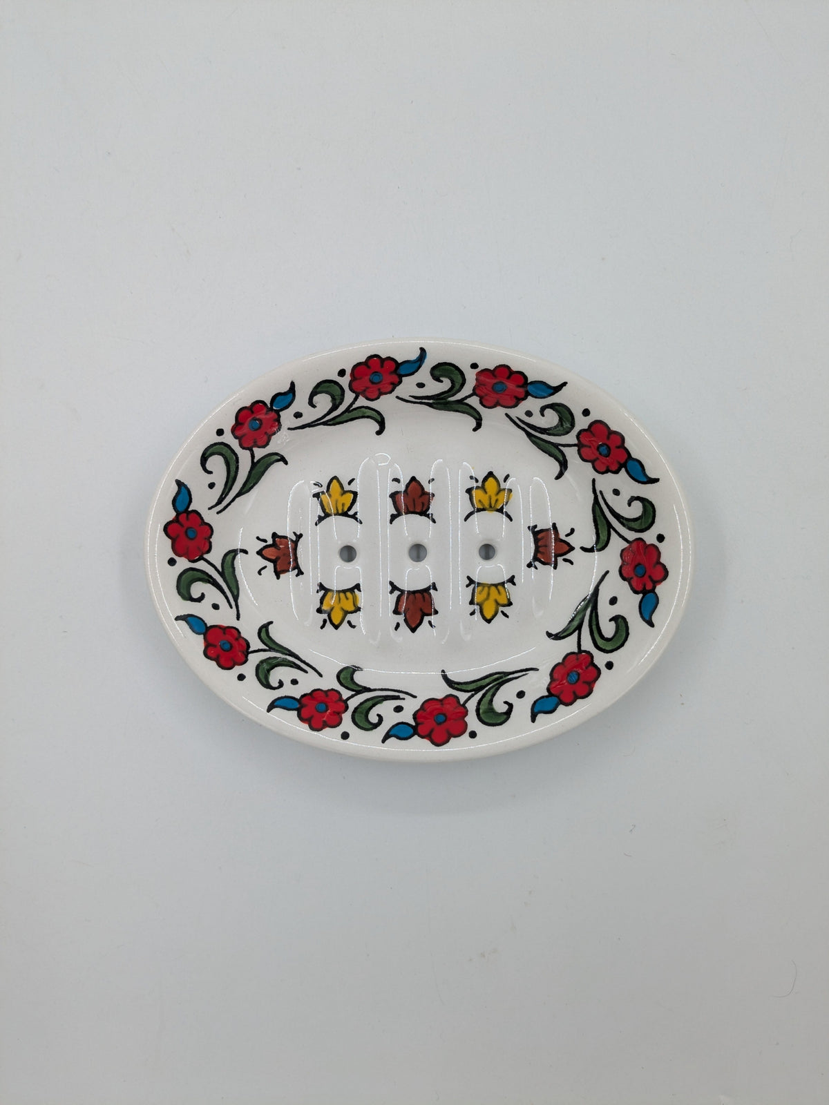 Porte-savon à trous-rouge/fleuri