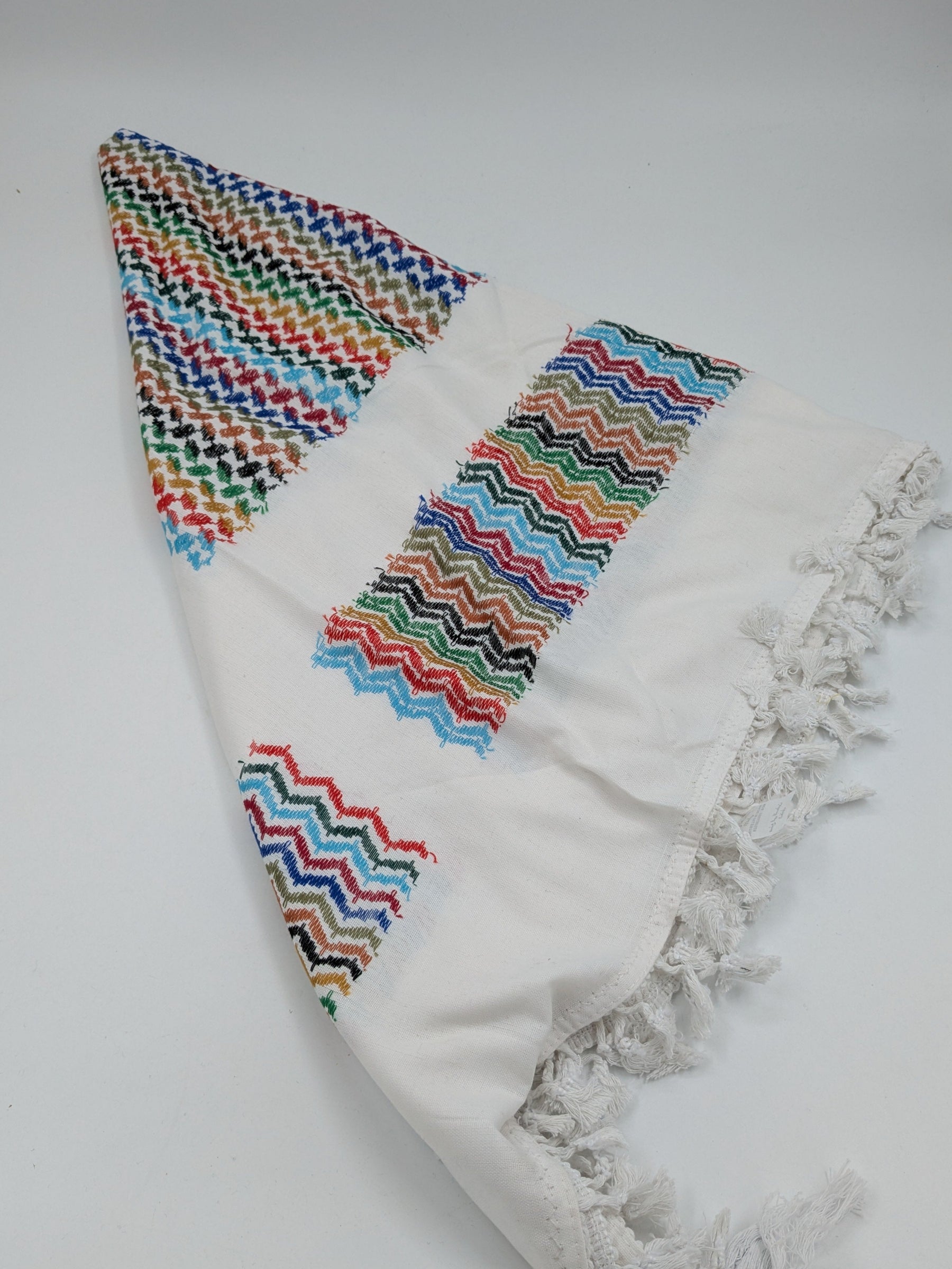 Autentisk Hirbawi kuffiyeh - hvid/multifarvet