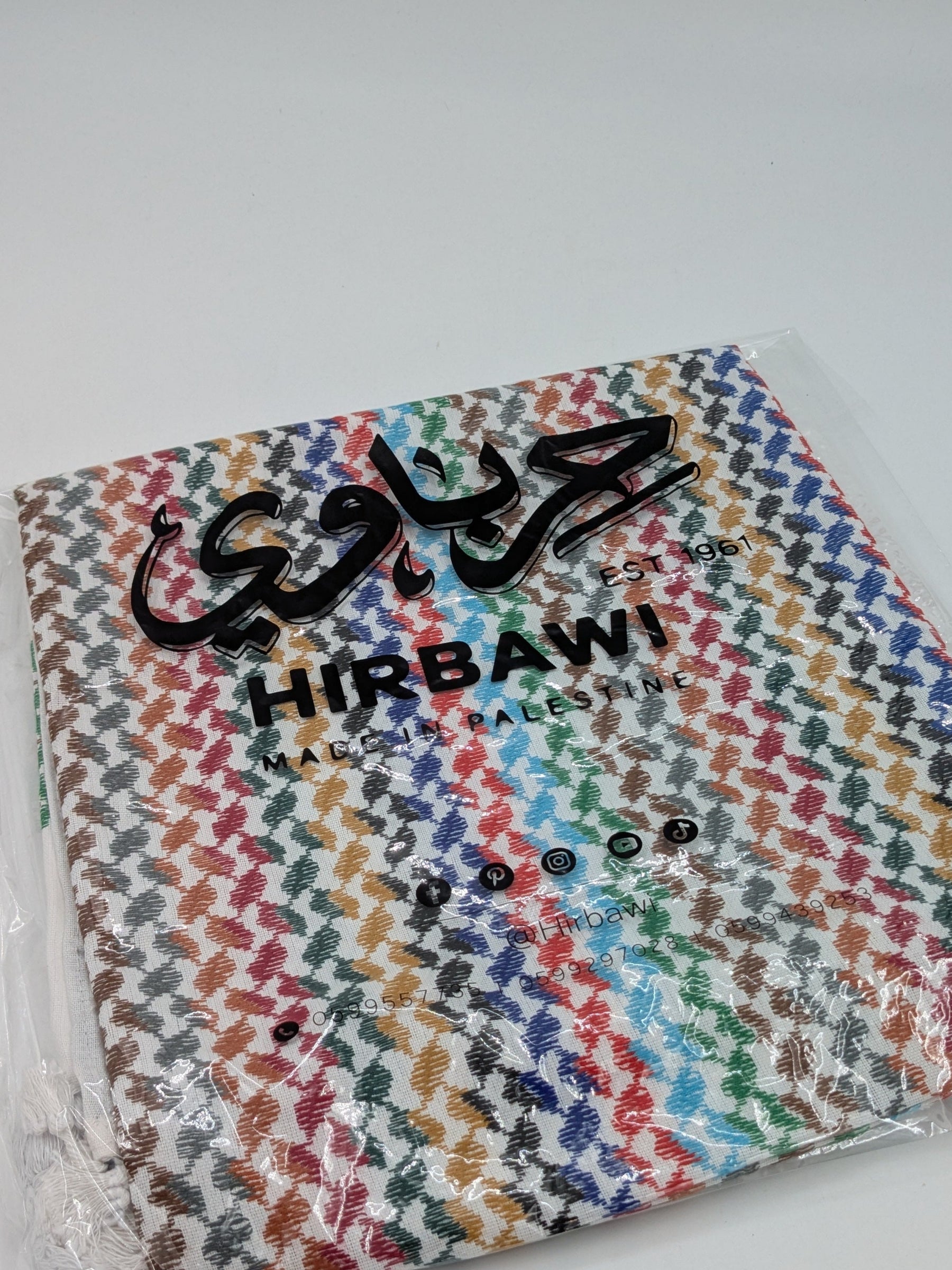 Autentisk Hirbawi kuffiyeh - hvid/multifarvet